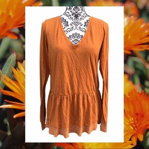 Anthropologie T.la Long Sleeve Rust Orange Peplum Tee L